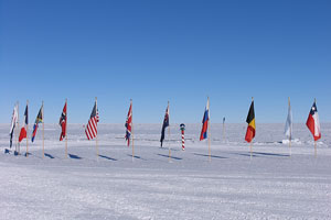 Ceremonial South Pole - flags of original Antarctic Treaty signatory nations